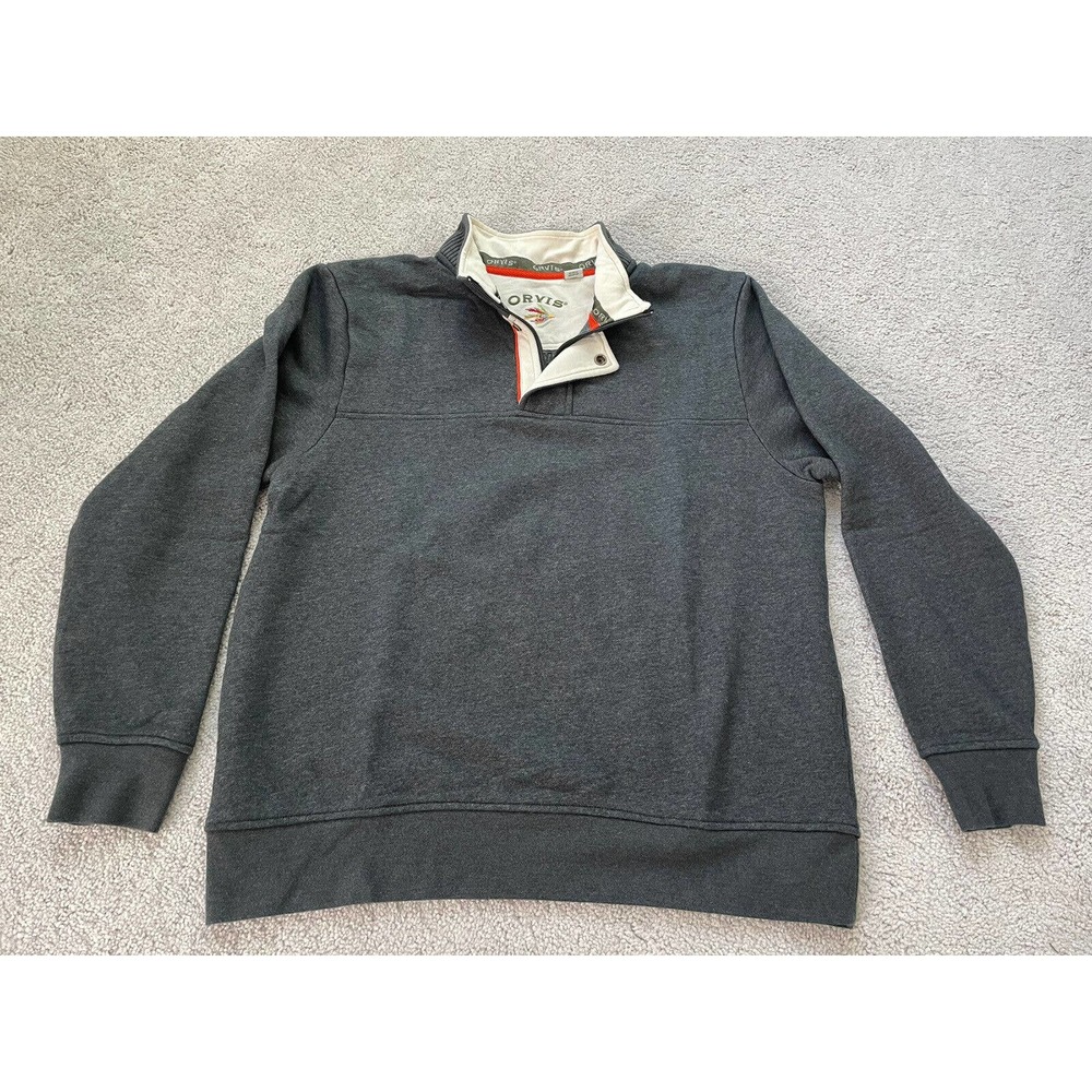 ORVIS - Mens L Half Zip Heavy Gray Fly Fishing Outdoor Hiking Sweater